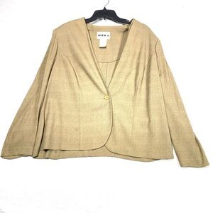 VINTAGE Studio I Single Button Blazer Women's 20W Tan Collarless Business USA